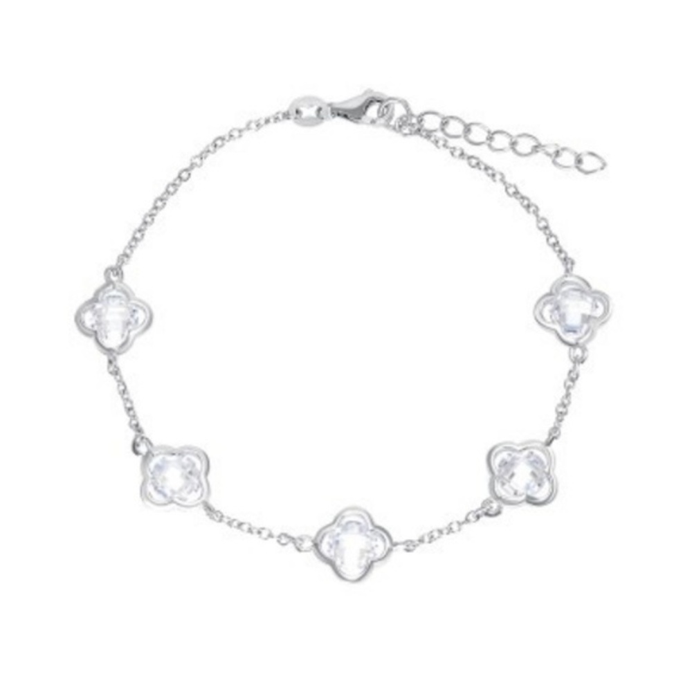 Sterling Silver clover flower CZ Bracelet 6” to 8”